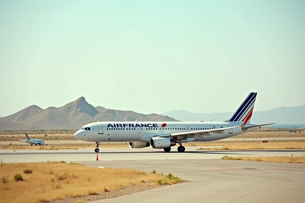 Avion commercial sur le tarmac d'un petit aéroport méditerranéen évoquant les vols vers la Corse