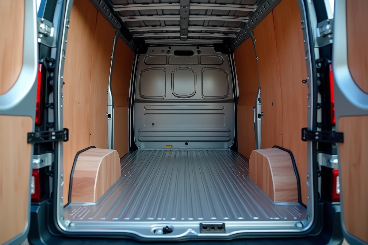 Intérieur du compartiment de chargement du Renault Trafic L2H1 montrant la hauteur et la longueur utile