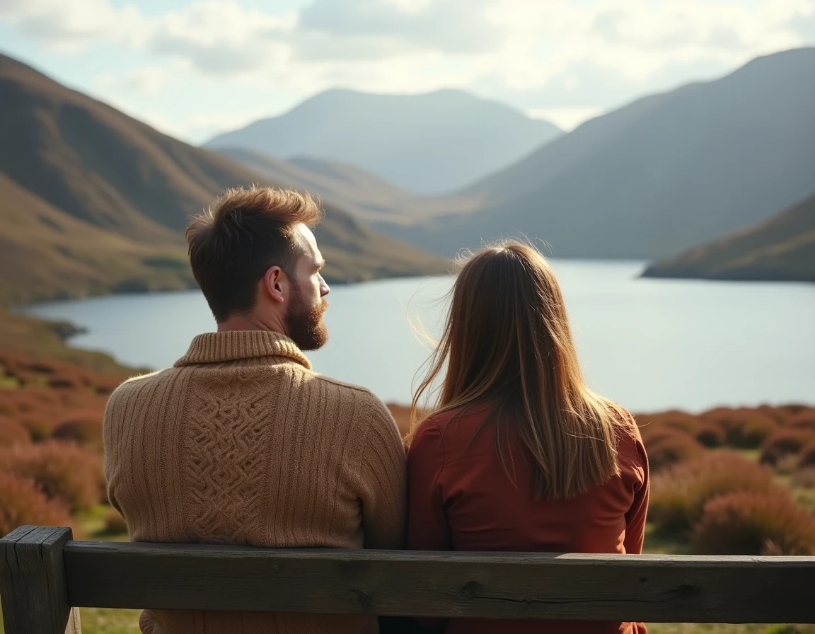 Couple paisible contemplant un paysage des Highlands écossais au bord d'un lac